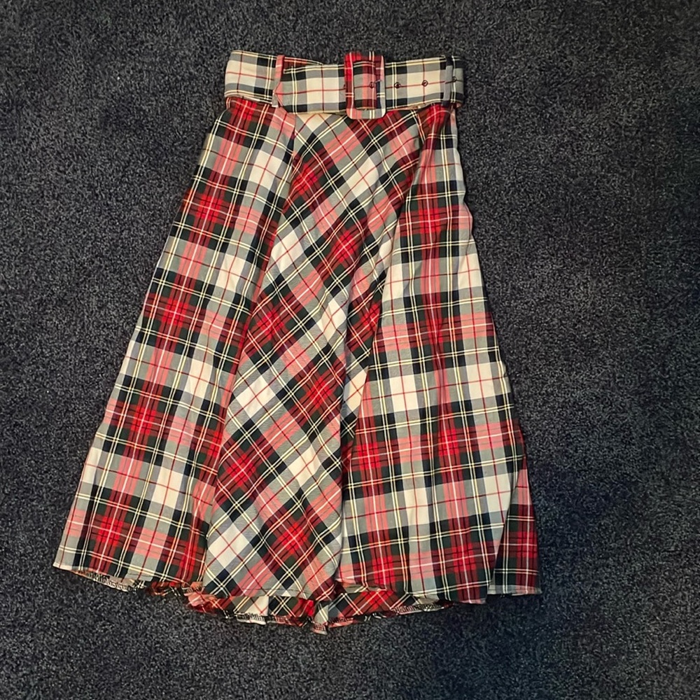 Plaid Midi Skirt with belt